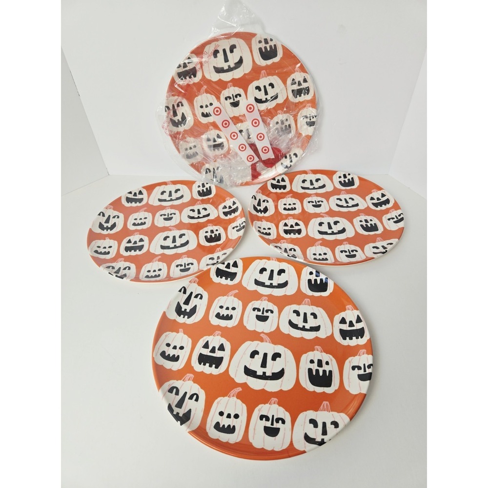 Target Hyde & EEK! Halloween plates Jack o Lantern pumpkin 10" New Melamine set4